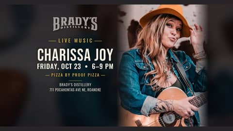 Live music poster for Charissa Joy at Brady's Distillery